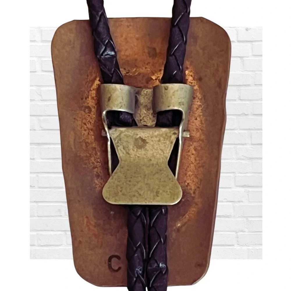 Vintage Western Leather Bolo Tie Skull Design Handmade Ranch Style Cowboy